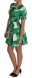 Dolce & Gabbana Elegant Green Banana Leaf Print A-Line Dress